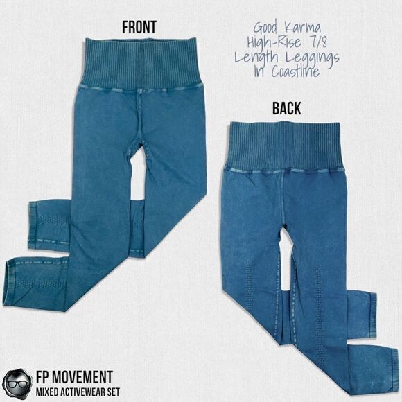 FP MOVEMENT HAPPINESS RUNS STRAPPY BACK CROP TANK + GOOD KARMA LEGGINGS BLUE HUE - Picture 10 of 16